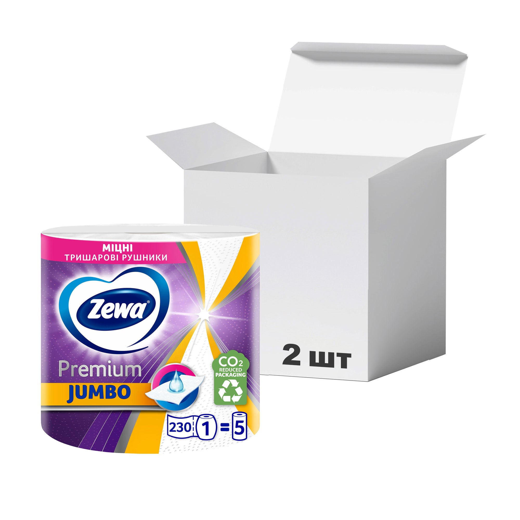 Упаковка паперових рушників Zewa Premium Jumbo, 3-шаровий, 230 відривів, 1 рулон * 2 шт